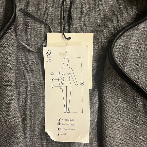 Zara Knit Marble Cardigan Coat Faux Leather Trim - Picture 6 of 12